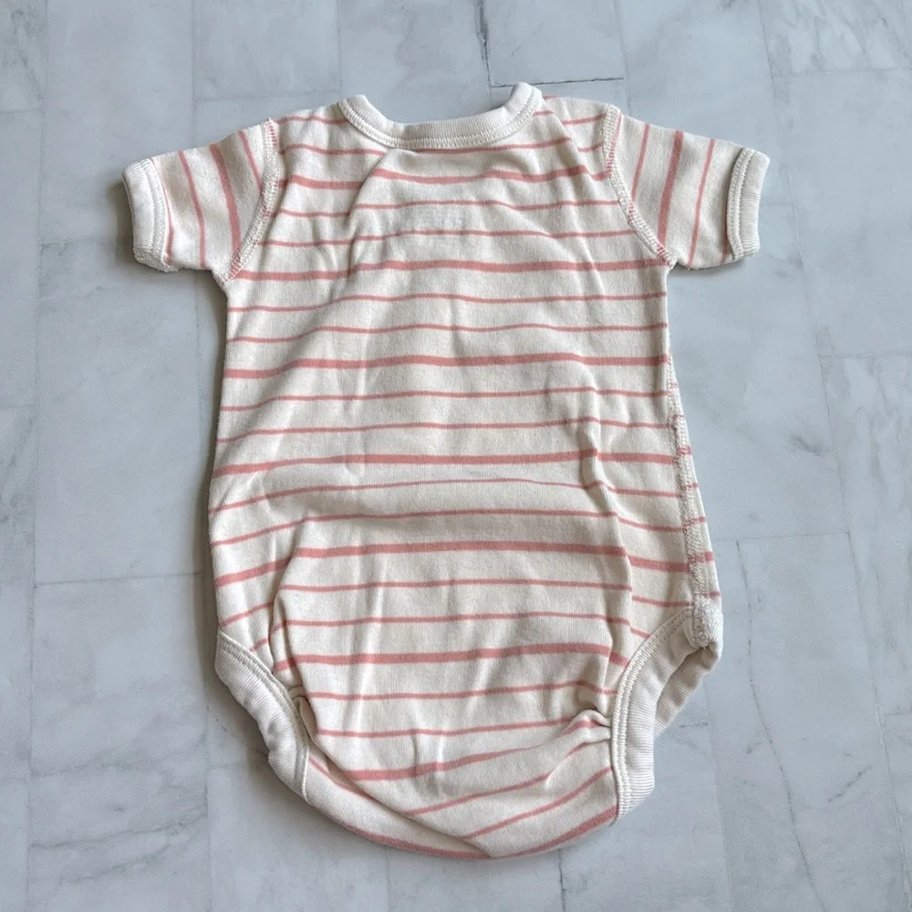 Sapling Organic Striped Cotton Bodysuit in “Peach”